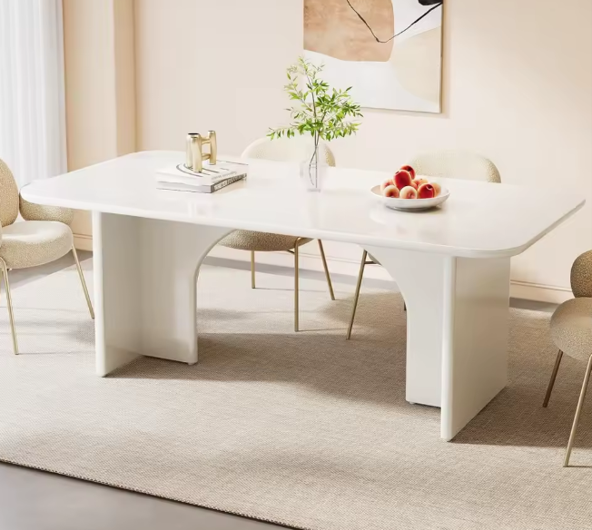 Modern White Dining Table | 63" Rectangle Kitchen Table for 4–6 People with Arch Design Legs