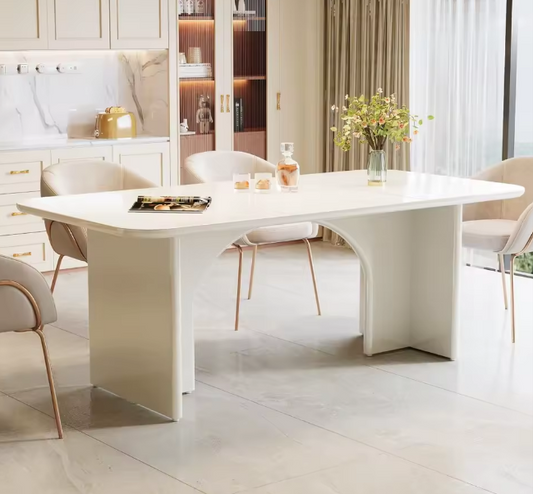Modern White Dining Table | 63" Rectangle Kitchen Table for 4–6 People with Arch Design Legs